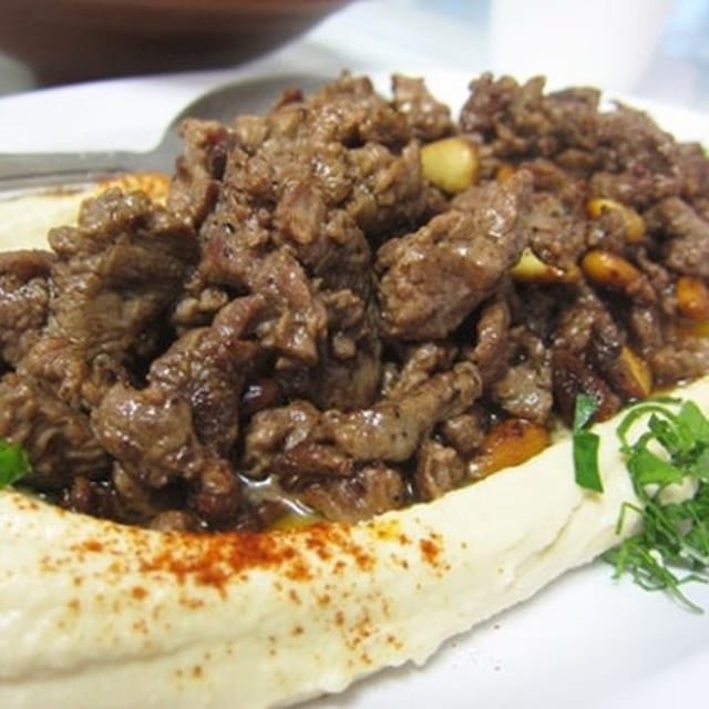 23 Hummus with Sautéed Lamb.